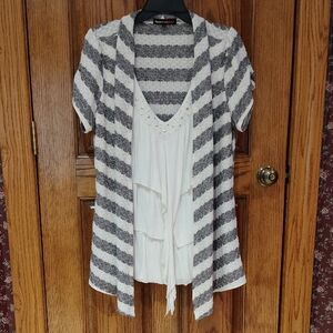 Darling One-Piece Gray and White Knit Short Sleeve Sweater Top 1X